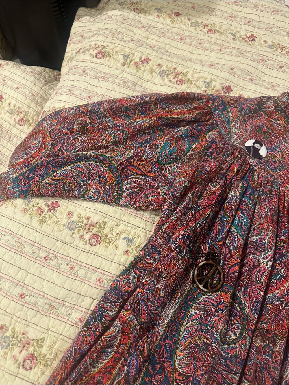 True Vintage 70s Plus Size Psychedelic Paisley Prairie Dress Boho Midi Pockets - Picture 3 of 11